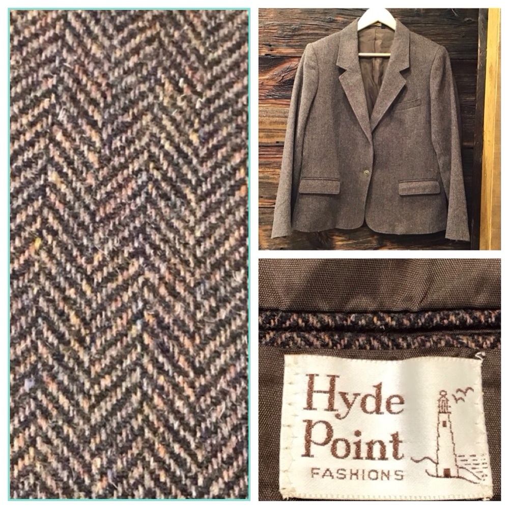 COPY - Vintage Tweed Wool Blazer Button Front Structured Chevron Suit Jacket SZ…